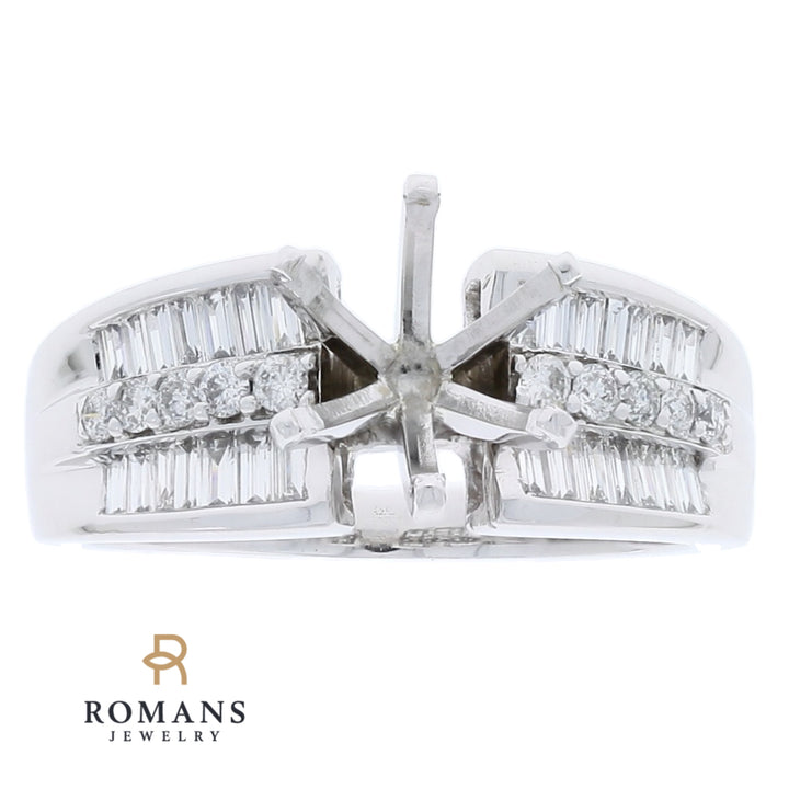 Round Diamond Baguette Setting 14K White Gold