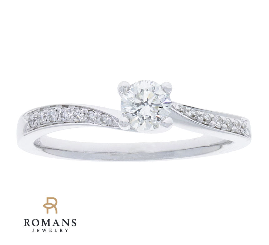 Round Diamond Engagement Ring 14K White Gold .33 CT
