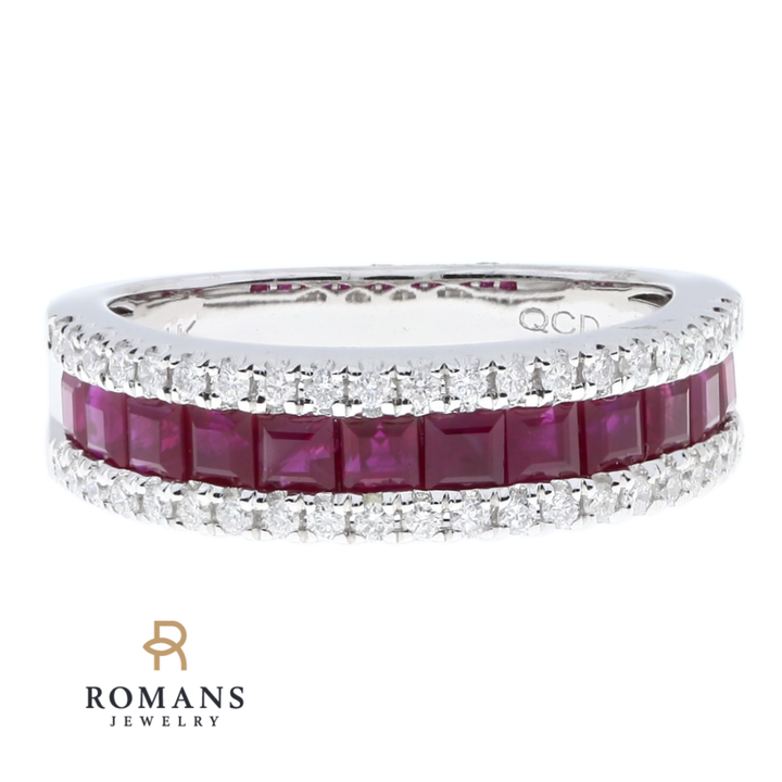 Ruby Diamond Band 14K White Gold 1.36 CTW