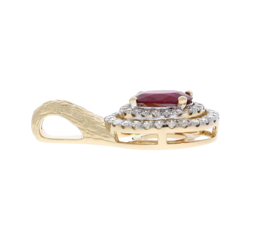 Ruby Double Diamond Halo Pendant 18K Two Tone 1.50CTW