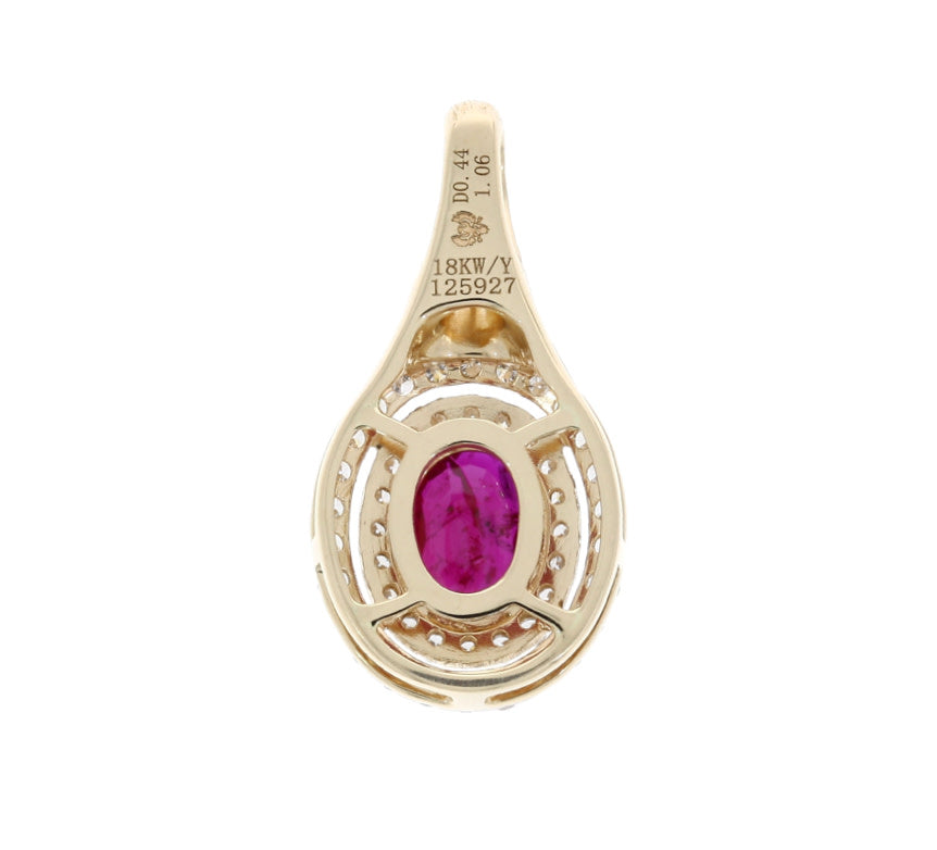 Ruby Double Diamond Halo Pendant 18K Two Tone 1.50CTW