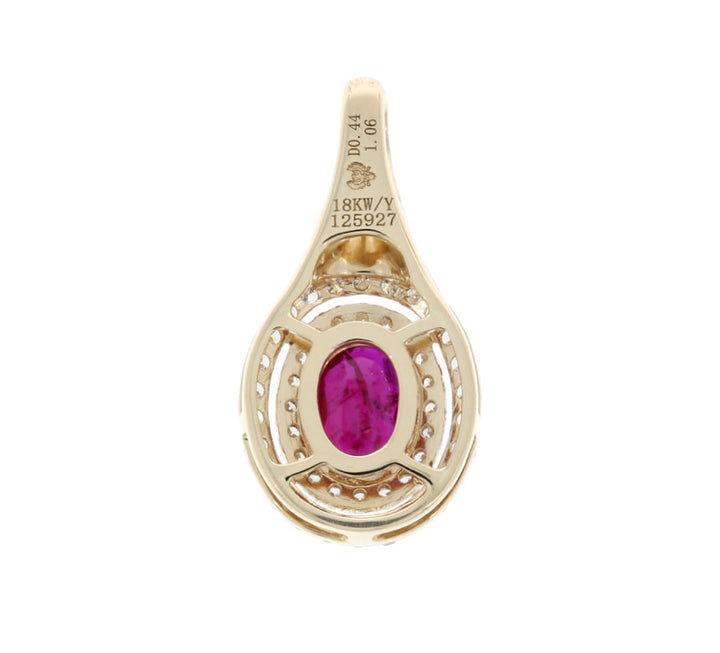 Ruby Double Diamond Halo Pendant 18K Two Tone 1.50CTW