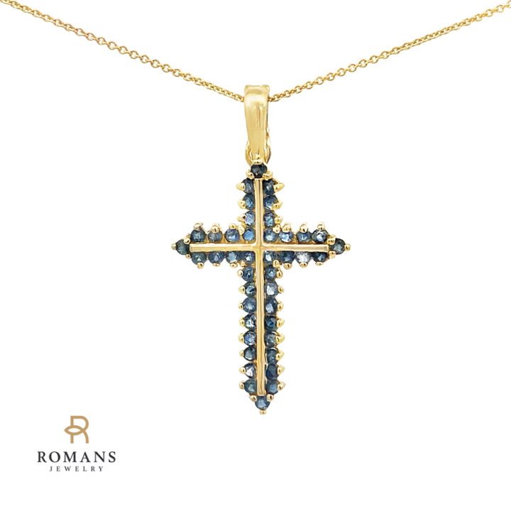 Sapphire Cross 14K Yellow Gold .88 CTW