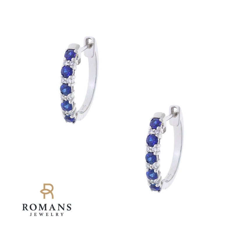 Sapphire Diamond Hoops 14K White Gold