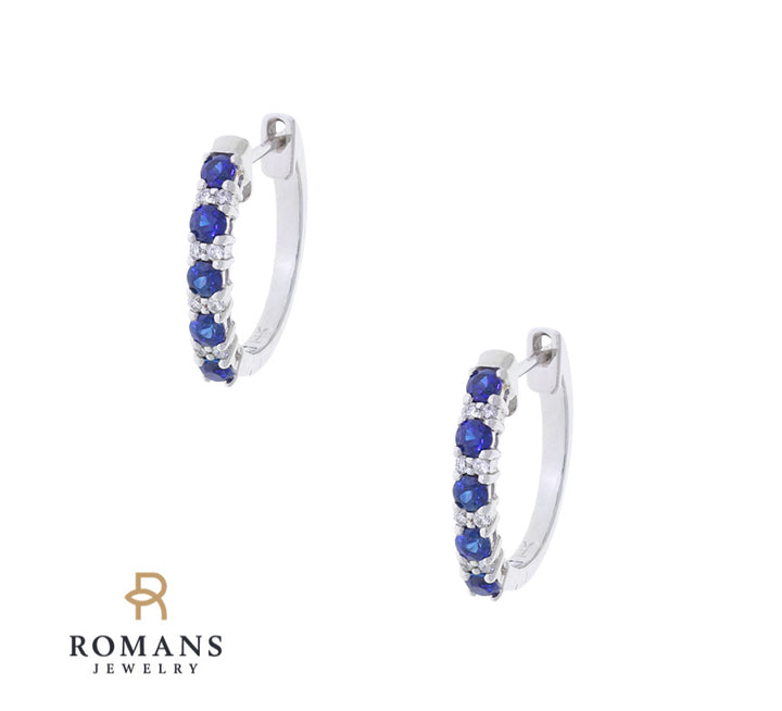 Sapphire Diamond Hoops 14K White Gold