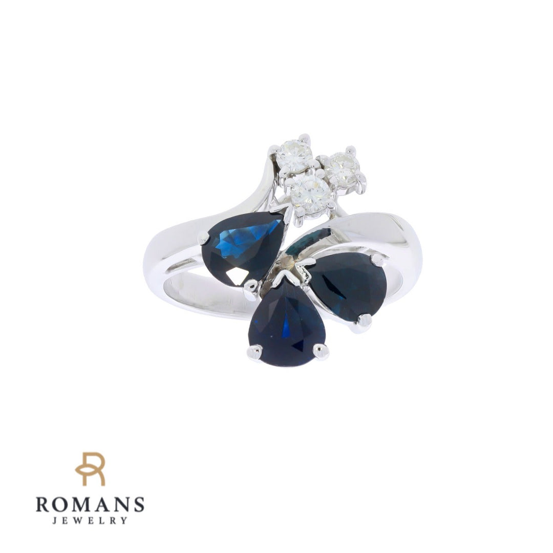 Sapphire Diamond Nature Inspired Ring 18K White Gold 2.91 CTW