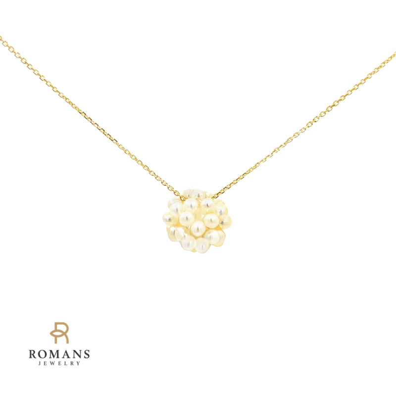 Seed Pearl Ball Necklace 14K Yellow Gold