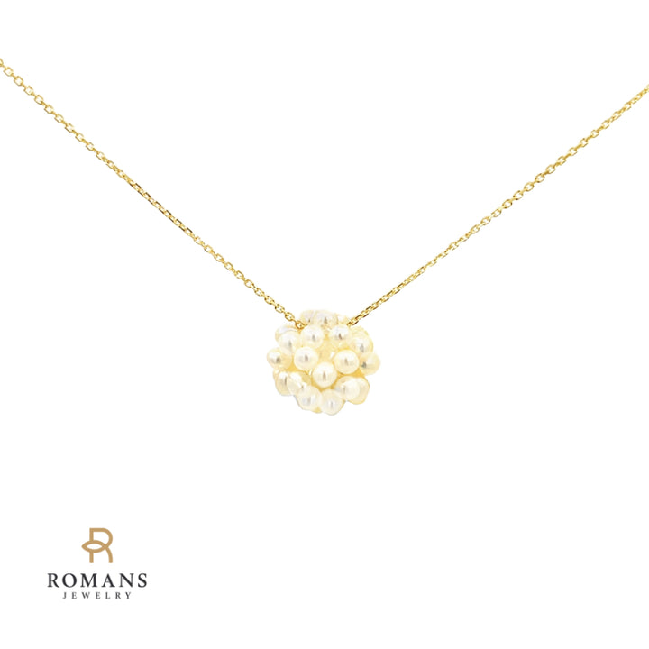 Seed Pearl Ball Necklace 14K Yellow Gold