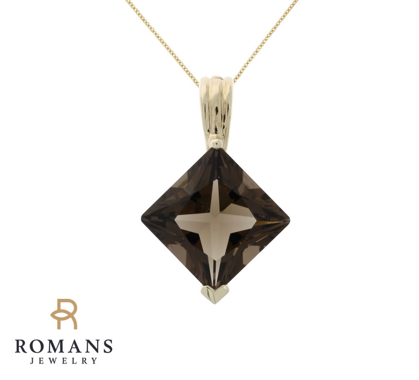 Smoky Quartz Pendant 10K Yellow Gold 13.08CT