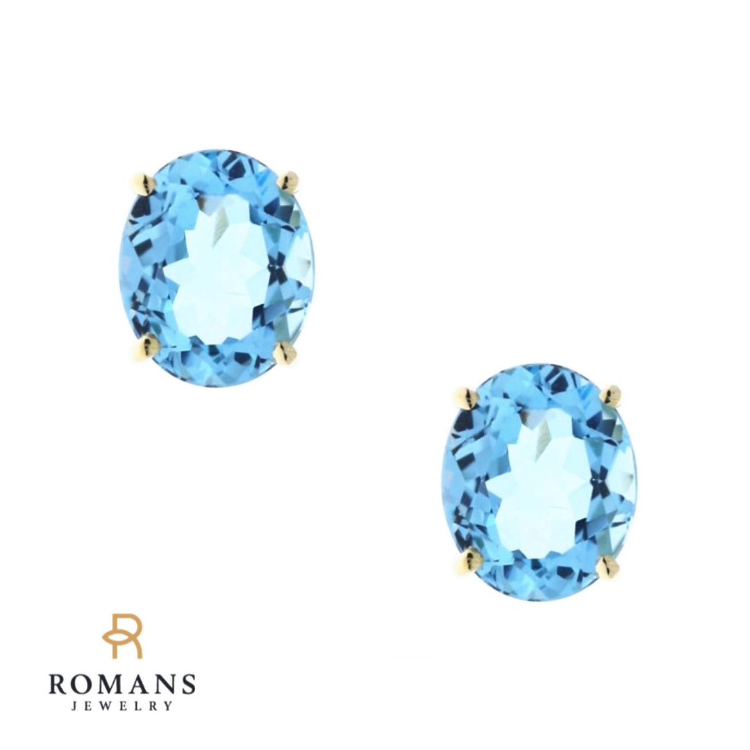 Swiss Blue Topaz Studs 14K Yellow Gold 7.50 CTW