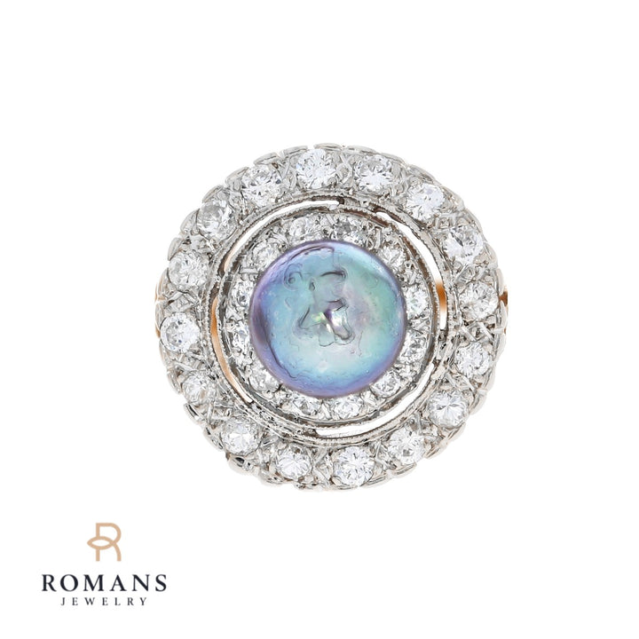 Tahitian Pearl Diamond 1950's Ring 14K Two Tone .75 CT