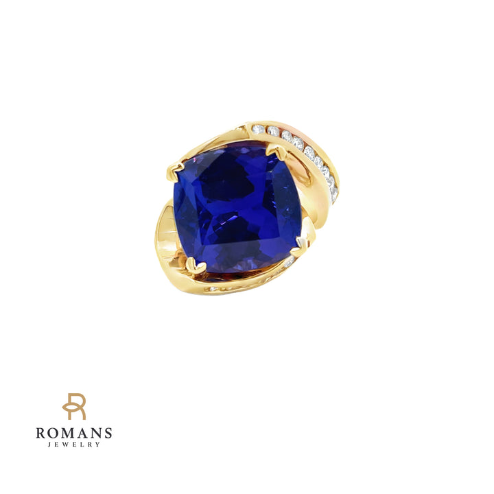 Tanzanite Diamond Ring 14K Yellow Gold 12.45 CT GIA