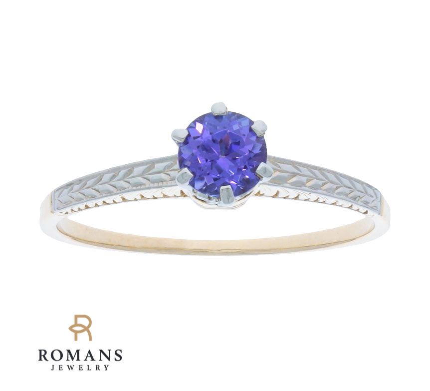 Tanzanite Engraved 14K Two Tone Ring .37 CTW