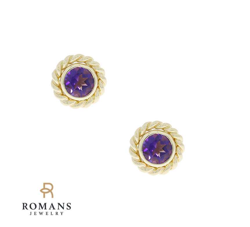 Tiffany & Co Amethyst Stud Earrings 18K Yellow Gold