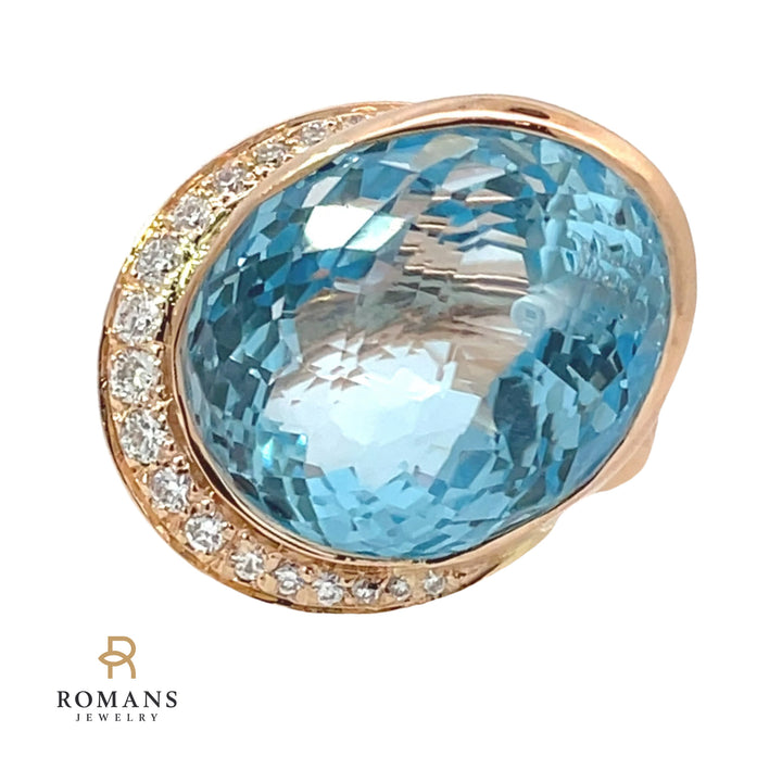 Topaz Diamond Ring IO SI Company 18K Rose Gold 29.85 CT