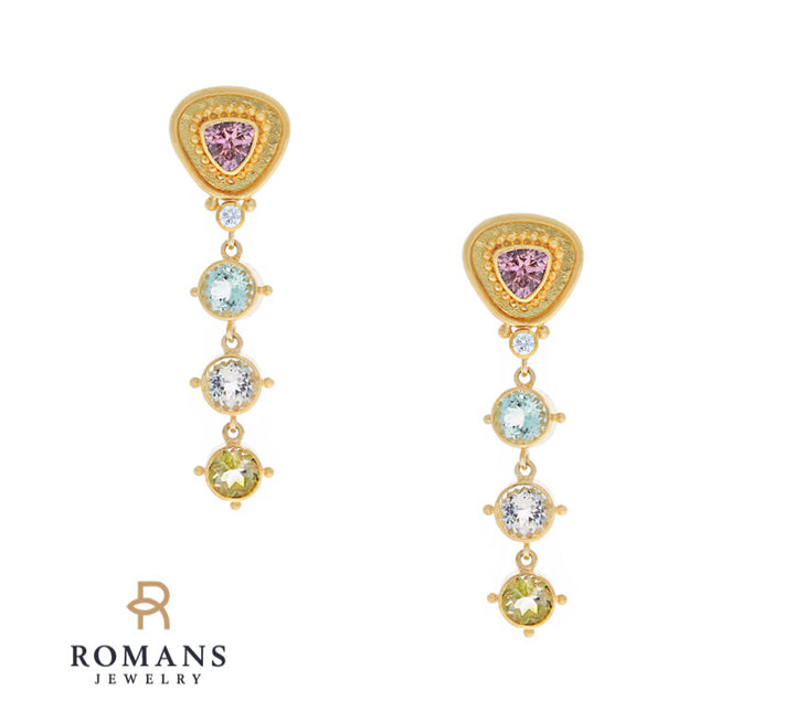 Tourmaline Dangle Earrings 18K-22 Karat Yellow Gold