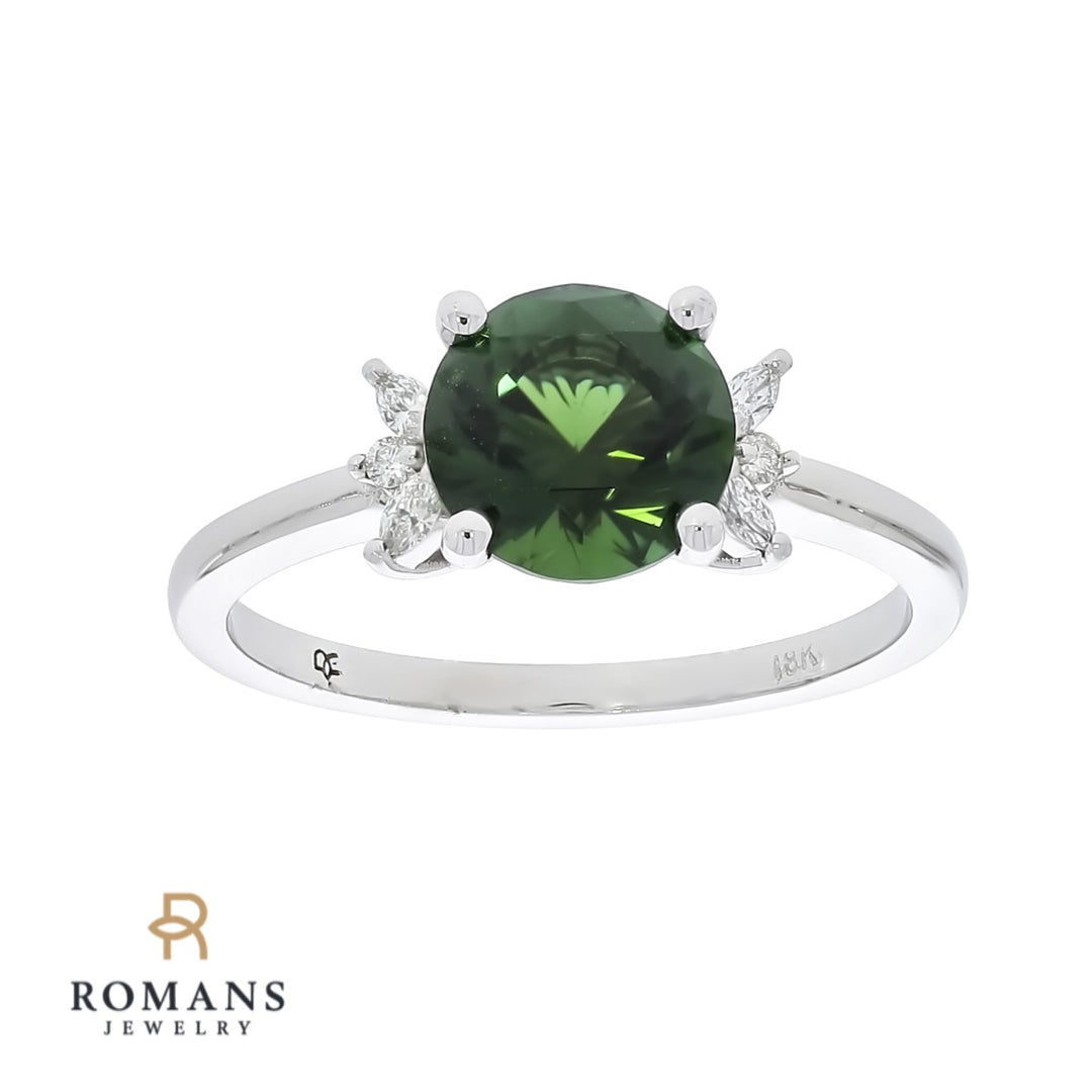 Tourmaline Diamond Ring 18K White Gold 1.66 CT
