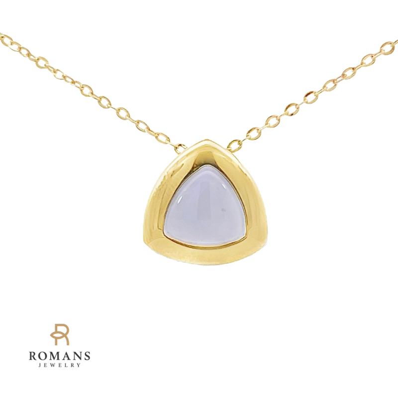 Lavender Jade Trillion Cut Pendant 14K Yellow Gold