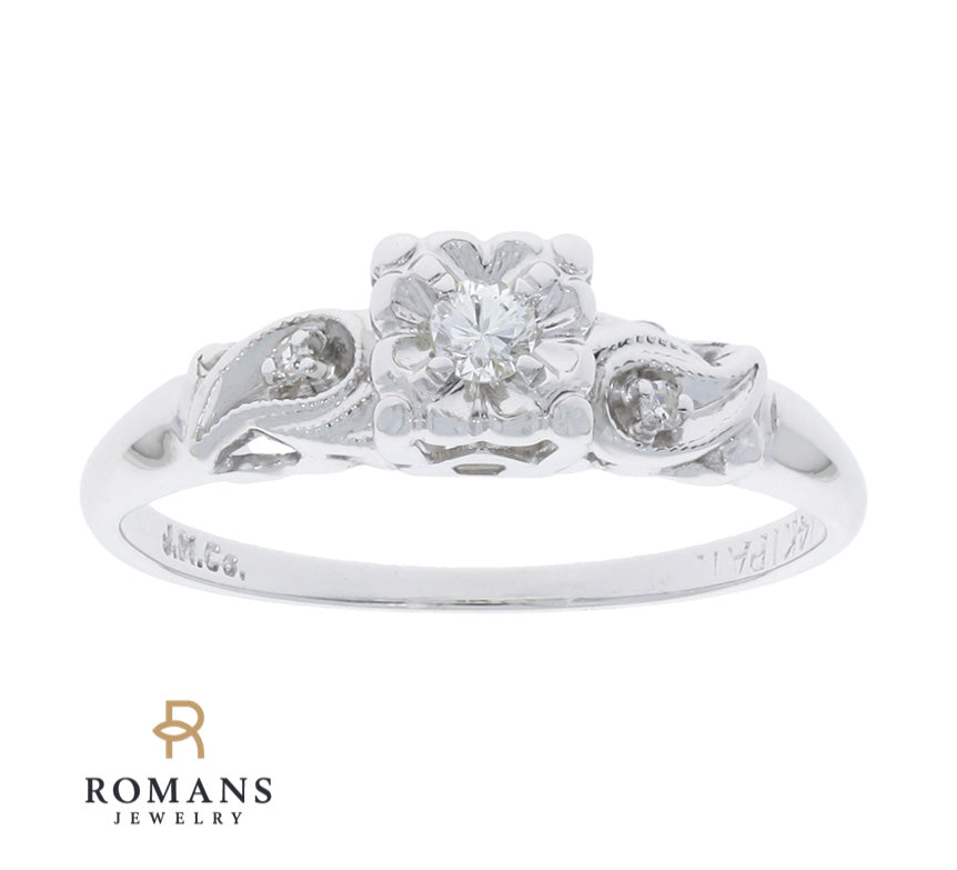 Vintage Diamond Engagement Ring 14K White Gold