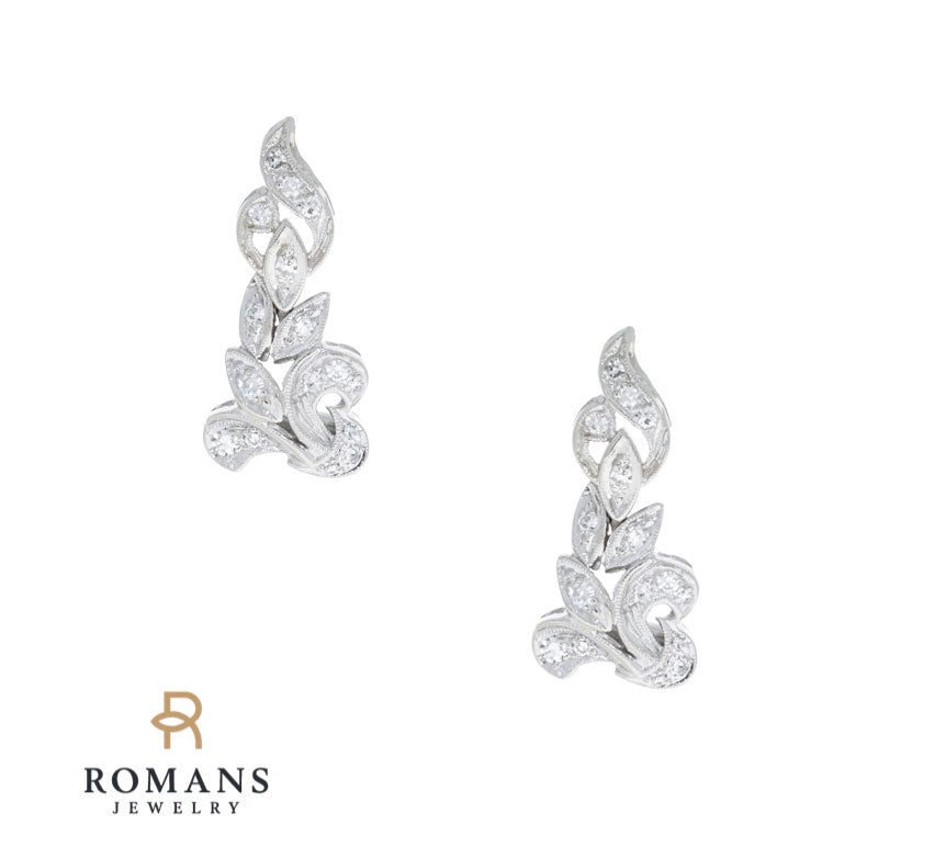 Vintage Diamond Filigree Earrings 14K White Gold .34CTW