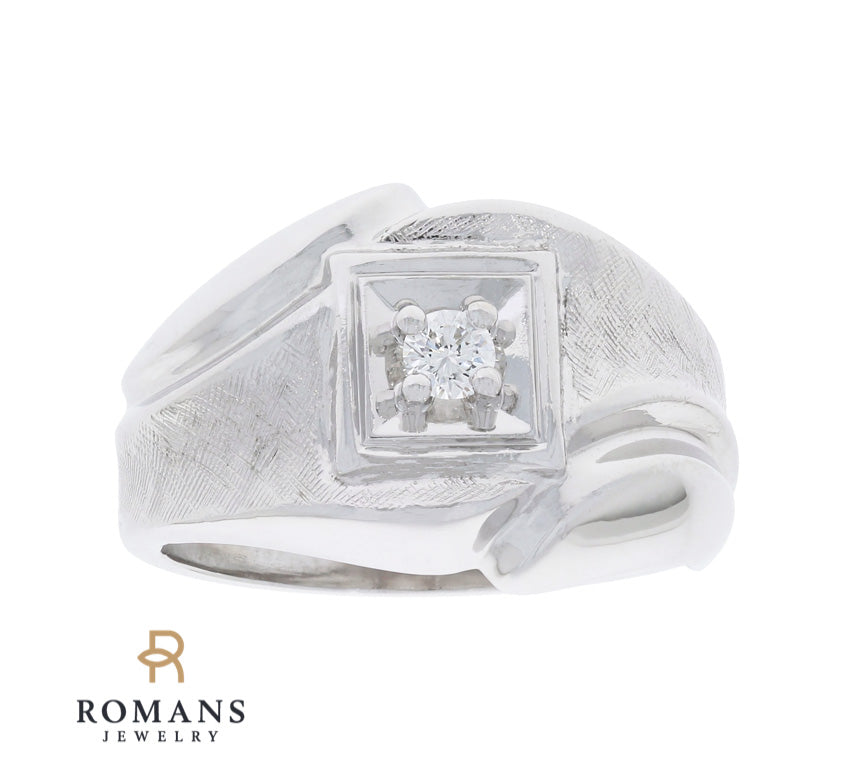 Vintage Diamond Men's Ring 10K White Gold .11CTW