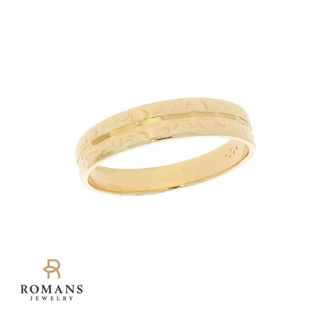 Vintage Wedding Engraved Band 14K Yellow Gold