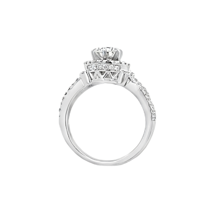 Diamond Halo Engagement Ring 14K White Gold 1.16CTW