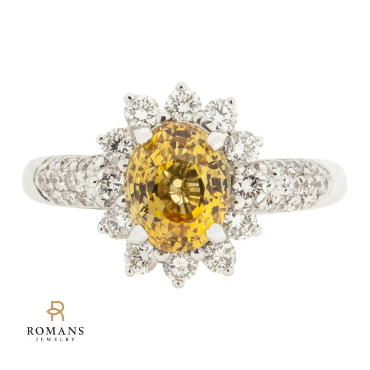 Yellow Sapphire Diamond Ring 14K White Gold 2CT
