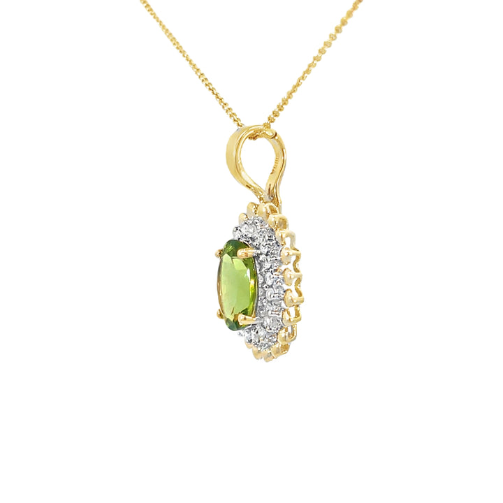 Peridot & Diamond Halo Pendant 14K Yellow Gold 2.81CTW