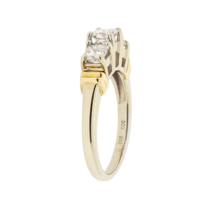Three Stone Princess Cut Diamond Ring 14K Two Tone