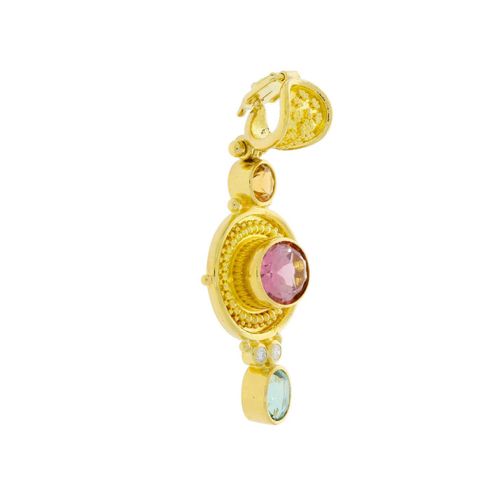 Tourmaline Citrine Diamond Pendant 18K & 22K Yellow Gold