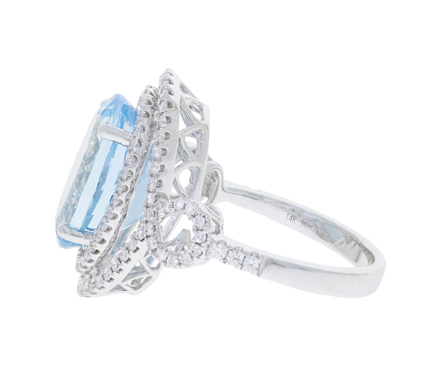 Aquamarine Diamond Ring 14K White Gold 5.05CT
