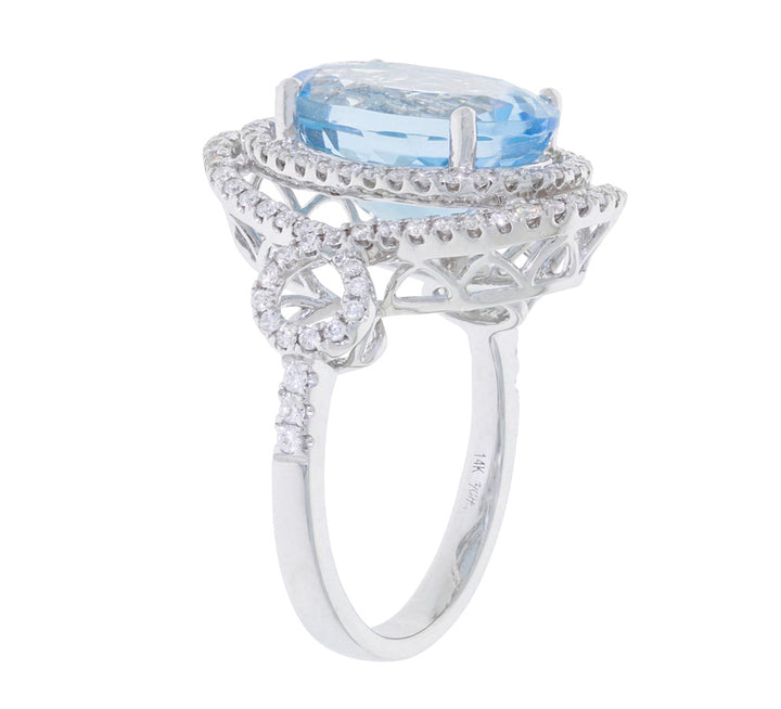 Aquamarine Diamond Ring 14K White Gold 5.05CT