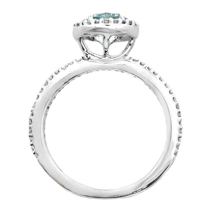 Aquamarine Diamond Halo Effy Ring 14K White Gold 2.21CT