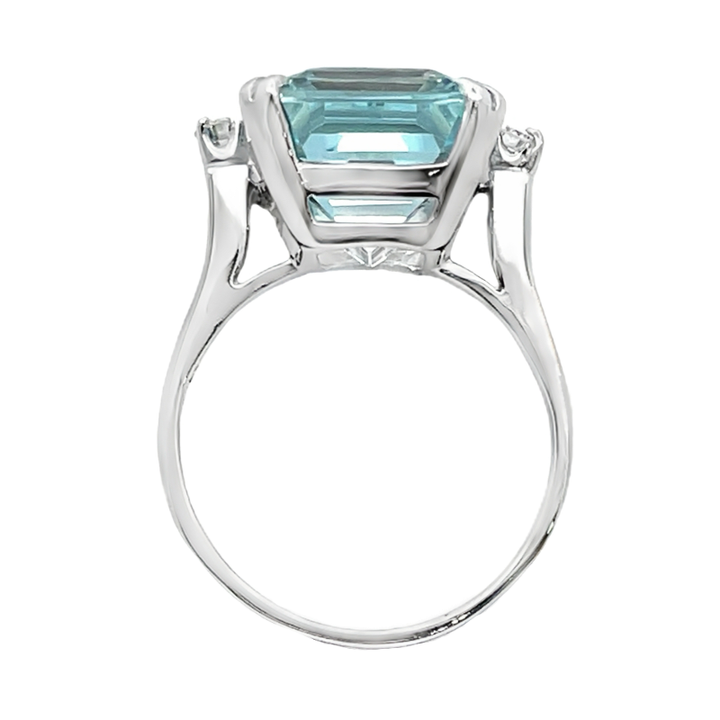 Aquamarine Diamond Ring 14K White Gold 8.37CT
