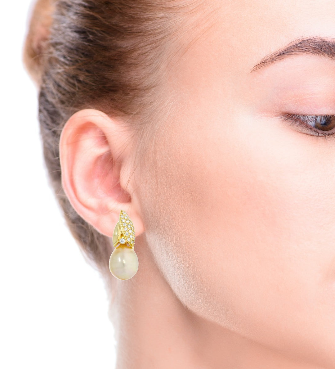 Pearl Diamond Dangle Earrings 18K Yellow Gold