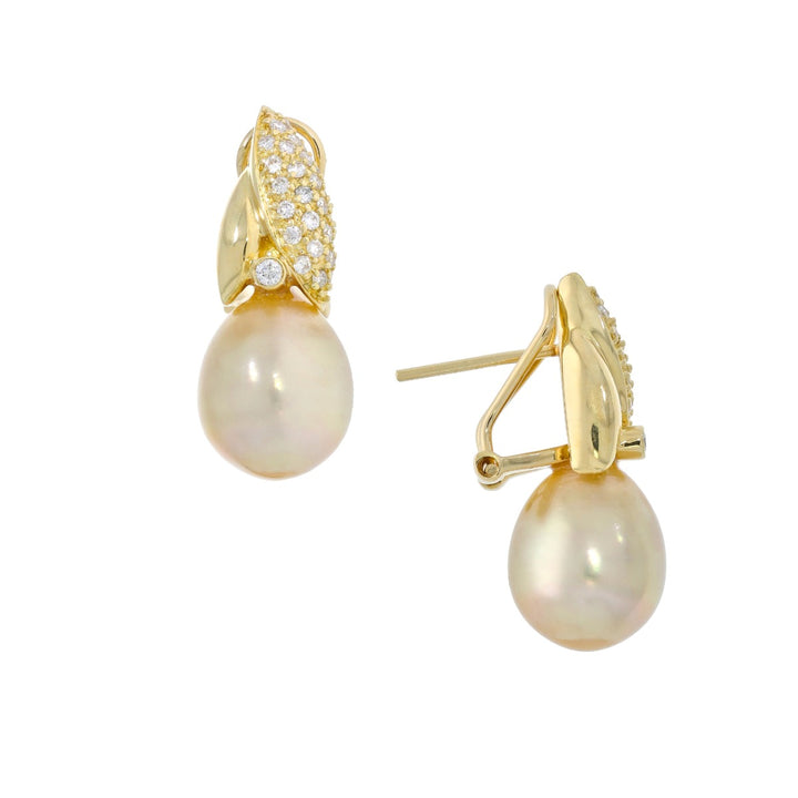 Pearl Diamond Dangle Earrings 18K Yellow Gold