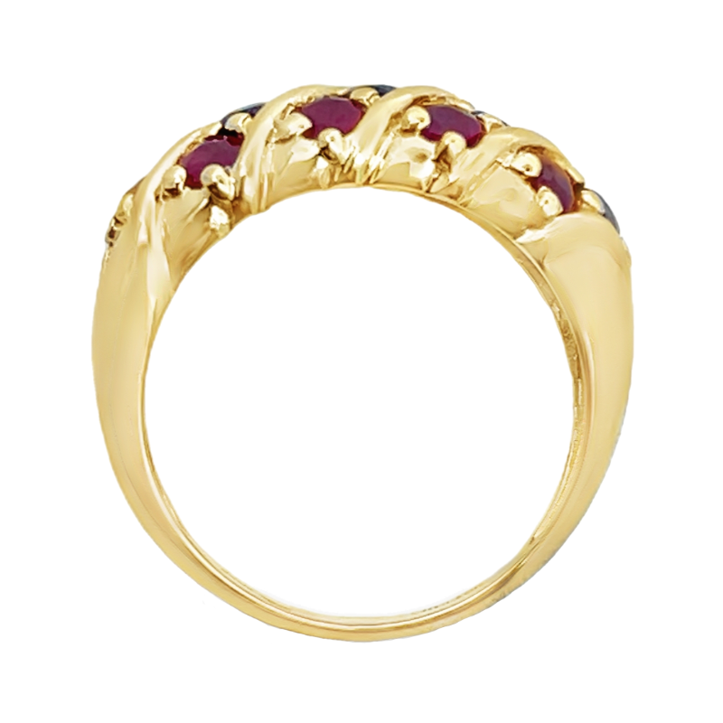 Sapphire Emerald Ruby Cluster Band 14K Yellow Gold 1.29CTW
