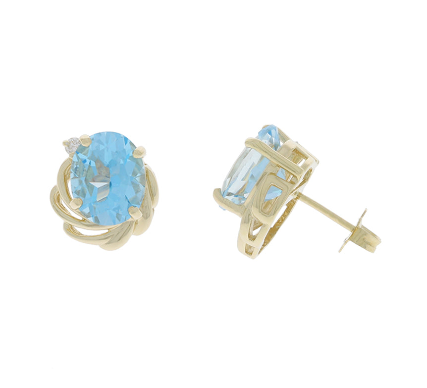 Swiss Blue Topaz Stud Earrings 14K Yellow Gold 6.24CTW