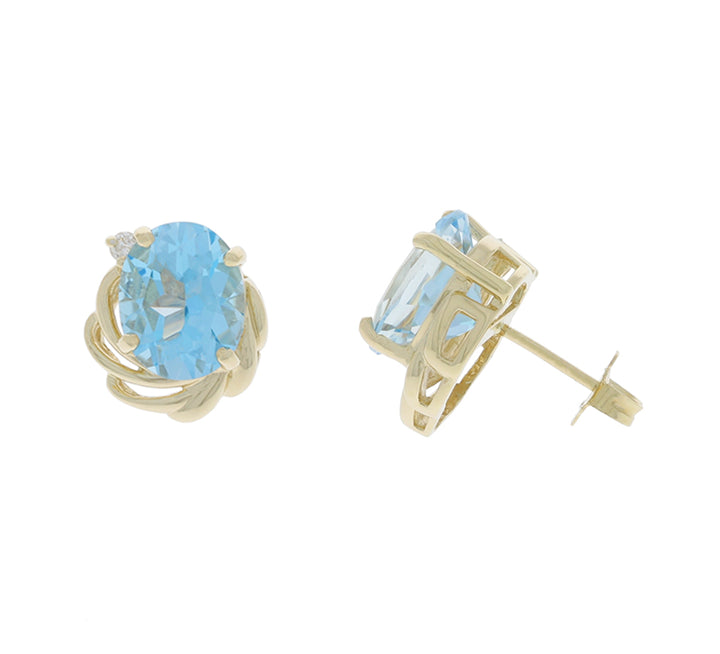 Swiss Blue Topaz Stud Earrings 14K Yellow Gold 6.24CTW