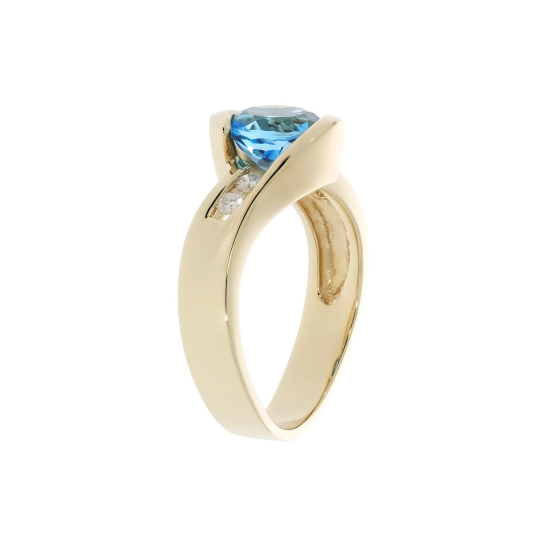 Blue Topaz Diamond Ring 14K Yellow Gold 1.35CT