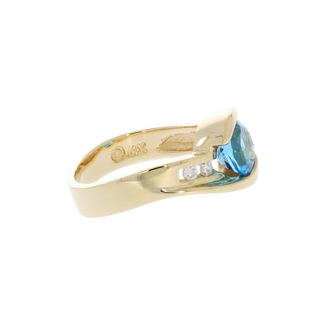Blue Topaz Diamond Ring 14K Yellow Gold 1.35CT