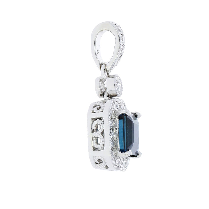 Blue Tourmaline Diamond Pendant 14K White Gold .72CT
