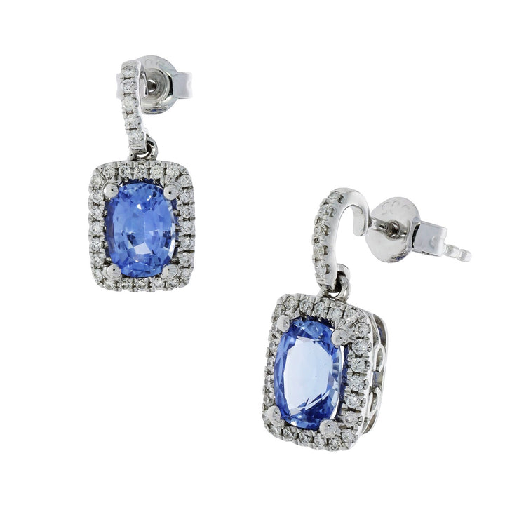 Sapphire Diamond Halo Earrings 14K White Gold 1.93CTW