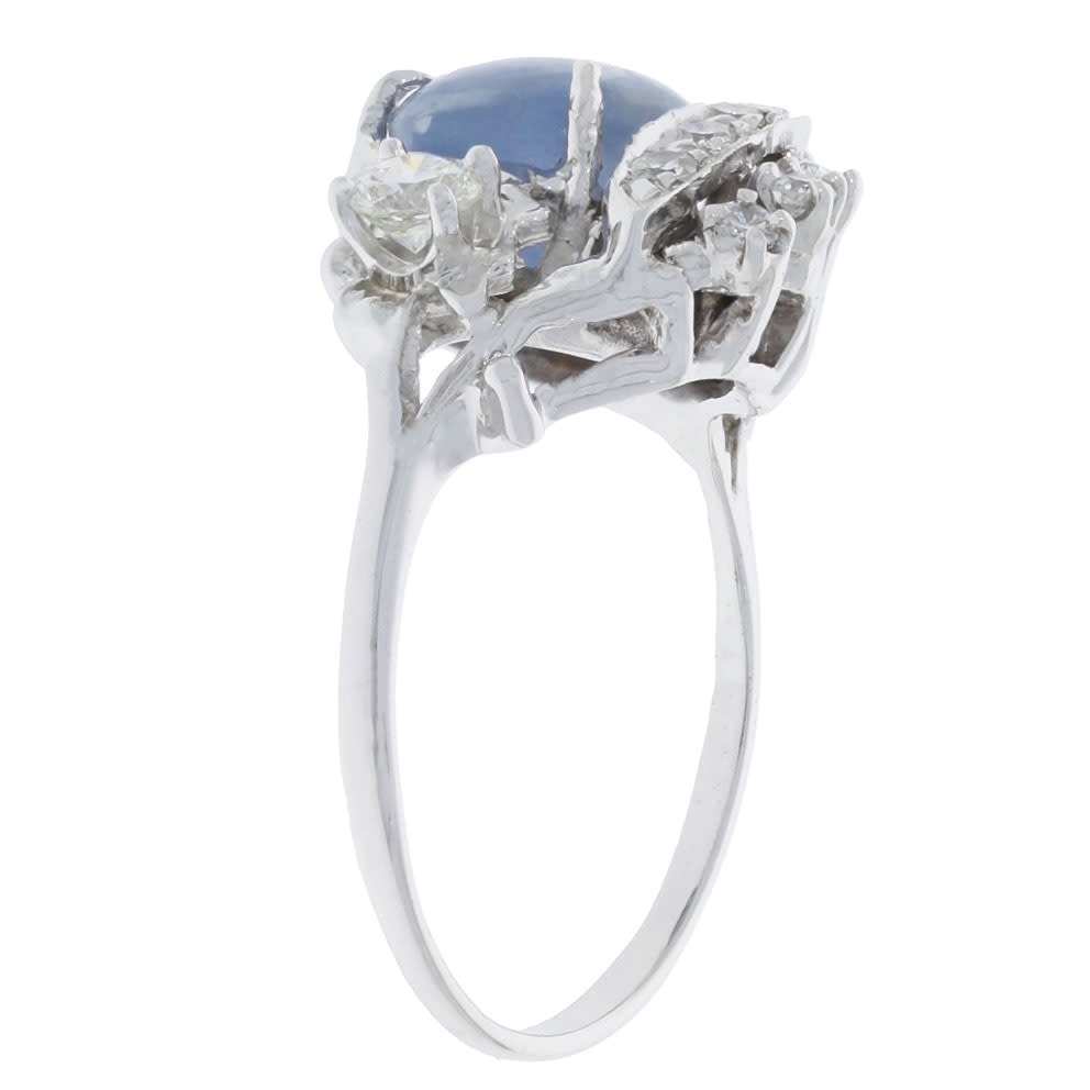 Star Sapphire Diamond Ring 14K White Gold 4.45CT