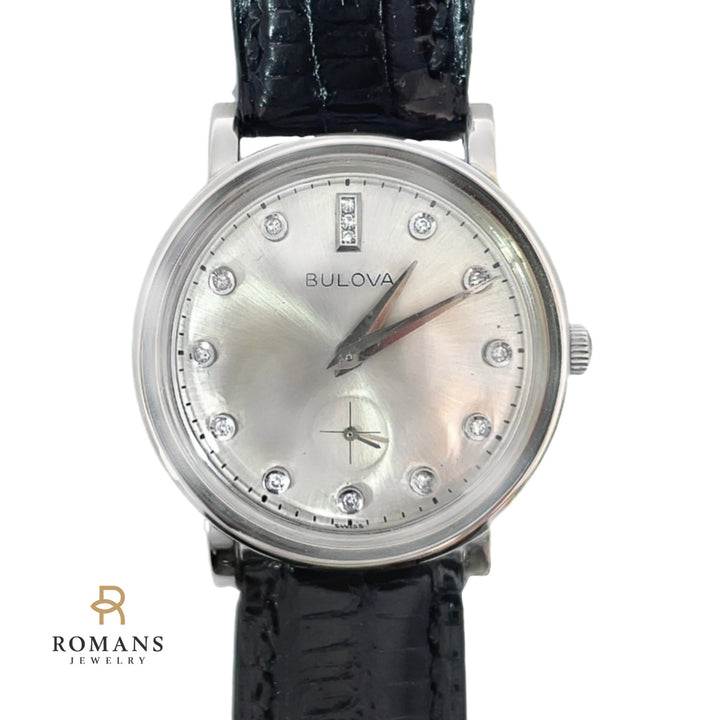 Bulova 1955 Vintage Mens 14K White Gold Diamond Watch