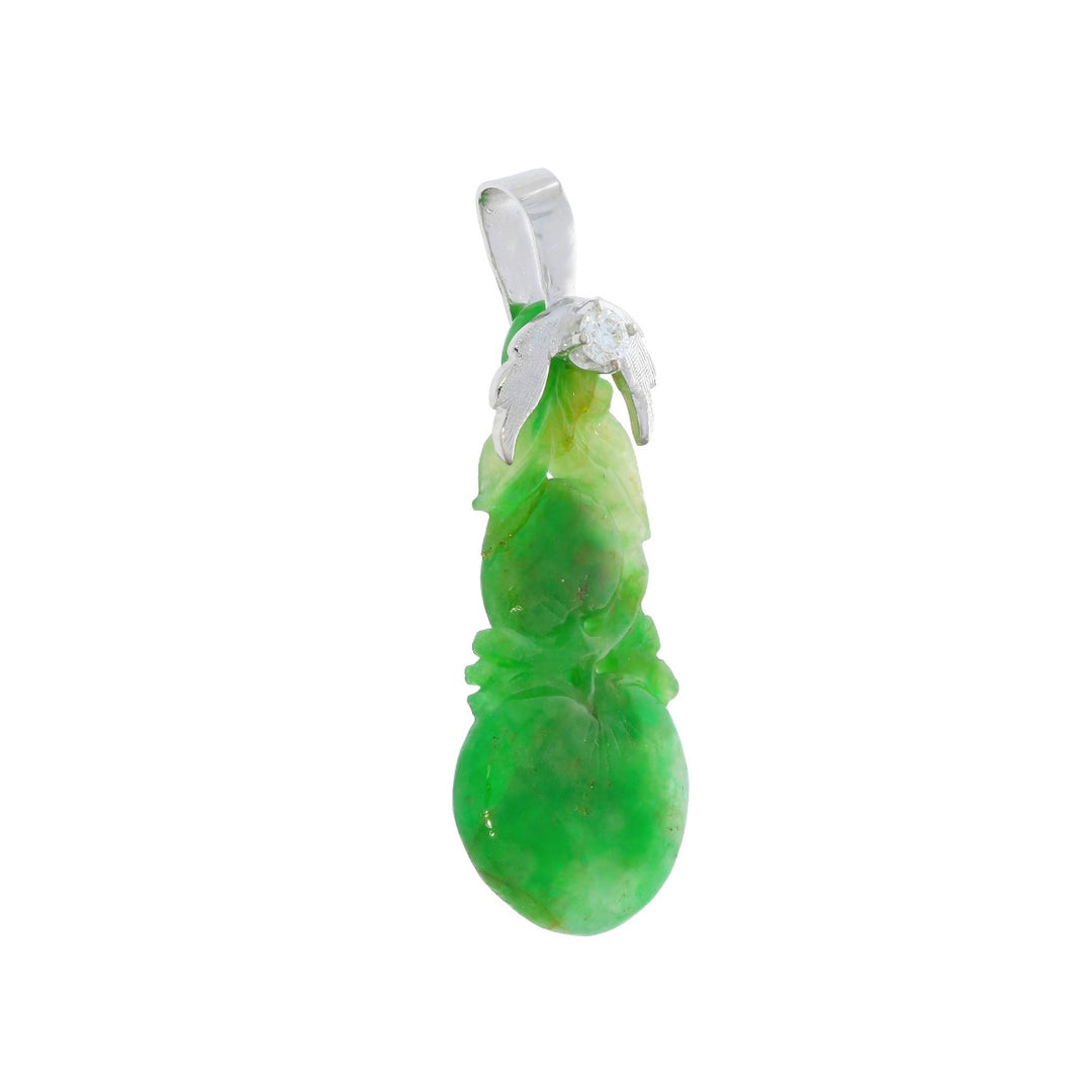 Carved Jadeite Jade Pendant 14K White Gold