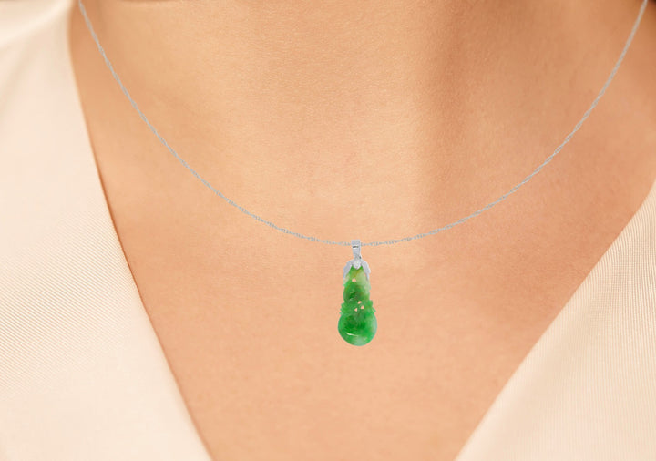 Carved Jadeite Jade Pendant 14K White Gold