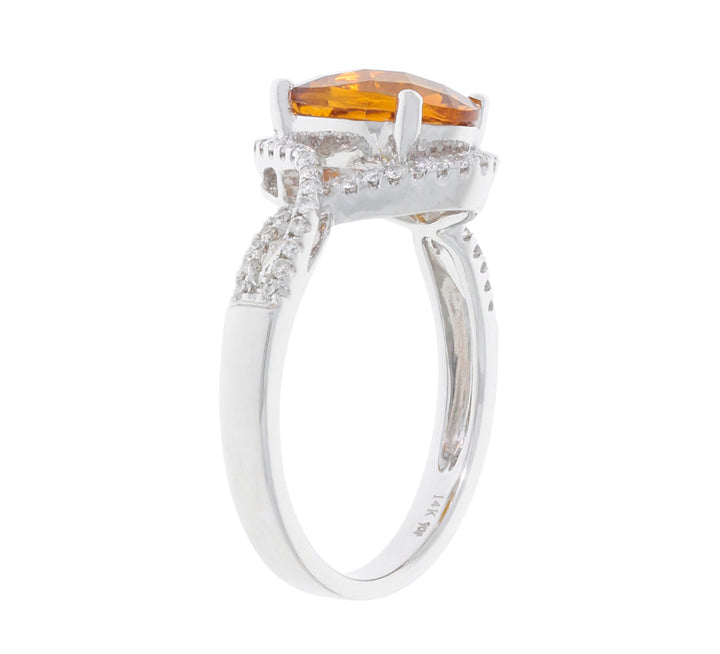 Citrine Diamond Halo Ring 14K White Gold 1.80CT