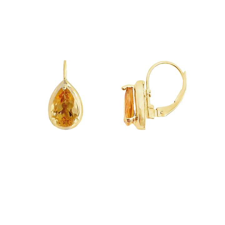 Citrine Drop Earrings Pear Shape 14K Yellow Gold 2.50CT